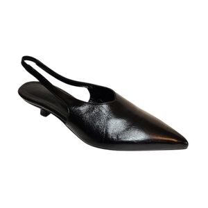 ALOHAS Eros Leather Pointed Toe Slingback Black Leather Kitten Heel Shoe EU 39
